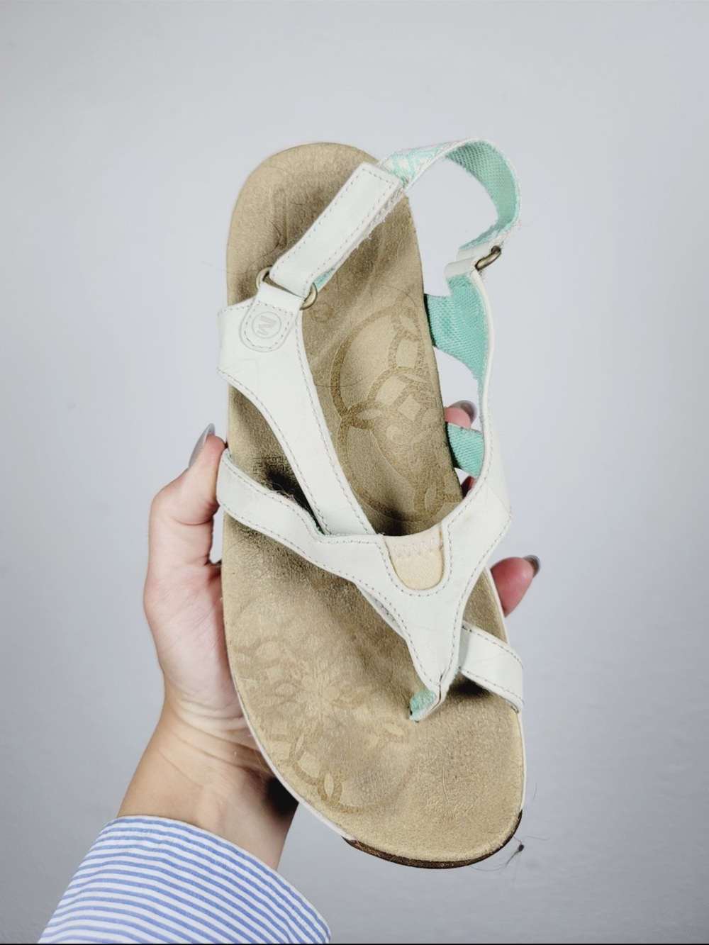 Merrell Jacardia White and Mint Women’s Comfort Sandal, Size 8